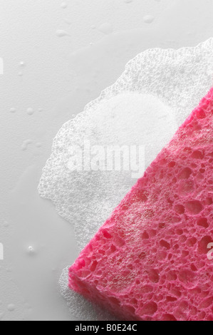 Sponge Soap Bubbles Detail On Counter White Floor Stock Photo