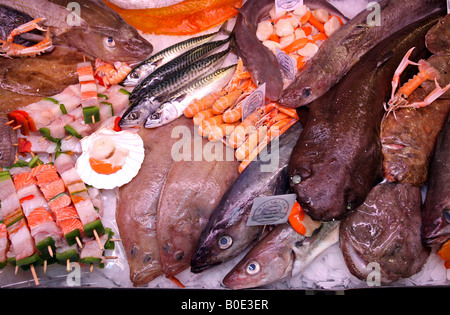 Various types of fish on display at the fish market Stock Photo - Alamy