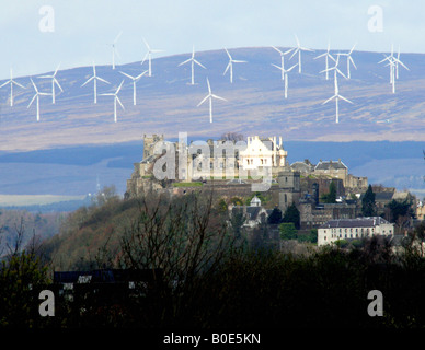 THE BRAES O DOUNE WIND TURBINE FARM ALTERS THE VIEW FROM STIRLING CASTLE SCOTLAND UK STARTED PRODUCING FEB THIS YEAR 2008 Stock Photo
