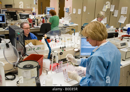 Detroit Michigan Technicians at the Detroit Medical Center perform blood tests ordered by doctors Stock Photo