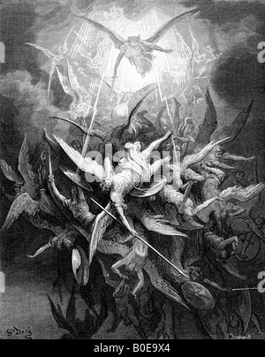 Engraving of Gustave Dore illustration The Fall of the Rebel Angels Stock Photo