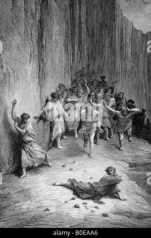 Engraving of Gustave Dore illustration of St. Stephen being stoned. Stock Photo