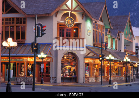 Shops and street lamps along Banff Avenue Banff National Park Alberta Canada Stock Photo