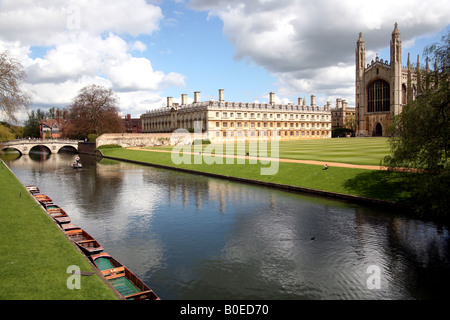 The Backs in Cambridge showing Clare College Kings College Chapel and Clare Bridge across the Cam Stock Photo