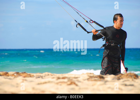 Kitesurfer on the beach Stock Photo