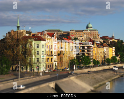 BUDAPEST, HUNGARY. A tilt-shift view of the Buda side of the city. 2008. Stock Photo