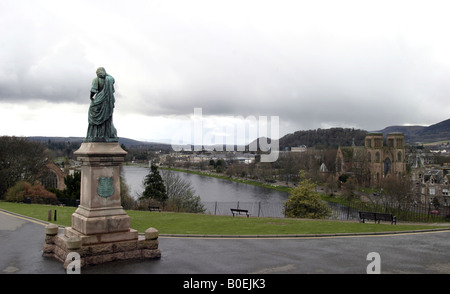 A statue of Flora MacDonald overlooks the River Ness in Inverness Scotland Stock Photo