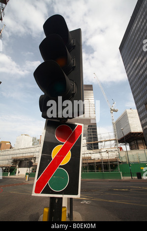 Broken faulty traffic light signals in London England UK united kingdom britain  sign road street transport driving infrastructu Stock Photo