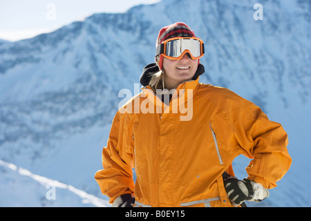 Portrait of woman in mountains Stock Photo