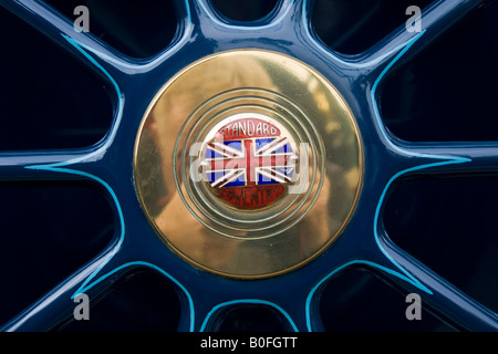 Emblem on spare wheel of vintage Standard car made in Coventry Gloucestershire United Kingdom Stock Photo