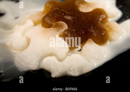 Coffee and/or milk jigsaw piece-shaped ice cubes put together for studio shoot. Stock Photo