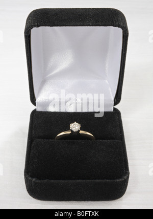 diamond solitaire ring in box Stock Photo