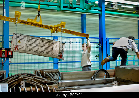 FRANCE, (Paris, France) Man Working in Train MAINTENANCE FACTORY, T2 TRAMWAY  (ALSTOM INC) labour workers Stock Photo