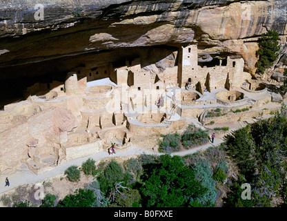 A view of Cliff Palace the principal Anasazi cliff dwelling in Mesa Verde Stock Photo