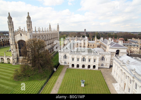 A view from St Marys Church tower of the Cambridge skyline over Kings College Chapel and the Senate House, Cambridge, England Stock Photo