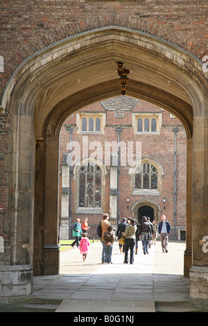 St Johns College, Cambridge University, interior, a view through the arch to First Court, from Second Court, Cambridge UK Stock Photo