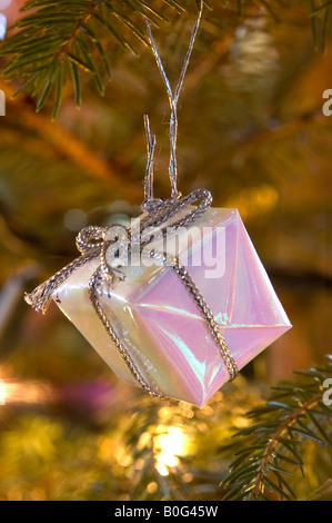 Irridescent white mini parcel festive decoration Stock Photo