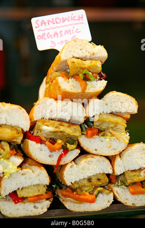 Sandwiches for sale La Boqueria Market Barcelona Catalonia Spain Stock Photo