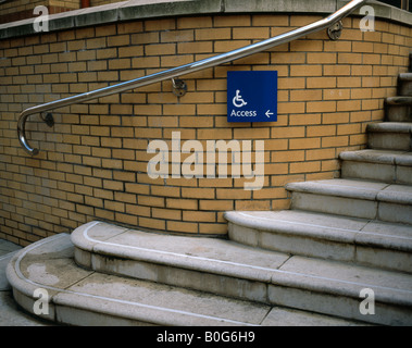 Disabled access sign by stairs. London England UK. Stock Photo