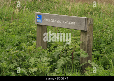 'Please Take Your Litter Home' RSPB sign at Marshside Nature Reserve in ...