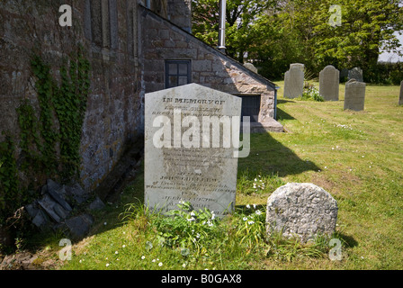 Gravestones in the graveyard of the Parish Church at Madron, near Penzance, Cornwall, England, UK Stock Photo