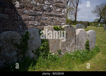 Gravestones in the graveyard of Parish Church at Madron, near Penzance, Cornwall, UK Stock Photo