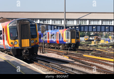 Clapham Junction London railway station South West Trains rail service train Class 444 and Class 450 rolling stock Stock Photo