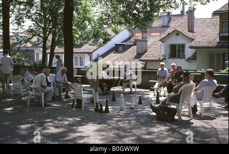 Men playing chess in the Lindenhof, Zurich Stock Photo