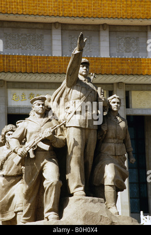 Tiananmen Square Statue to the Revolution in front of the Mao Zedong Mausoleum Stock Photo