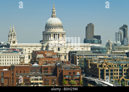 Horizontal aerial view over Ludgate north London and St Paul's Cathedral on a bright sunny day. Stock Photo