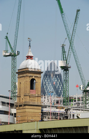 Construction work in the City of London with the Gherkin in the distance 2008 Stock Photo