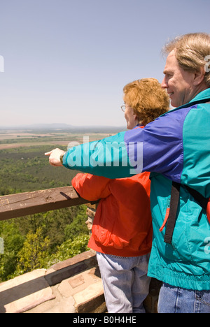 Caucasian Couple (50-55) Enjoys View of Overlook at Petit Jean State Park Arkansas USA Stock Photo