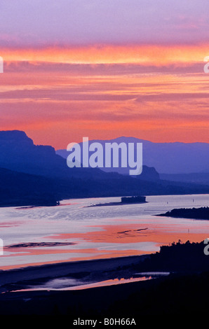 Sunrise over the Columbia river gorge from Crown Point Oregon USA Stock Photo