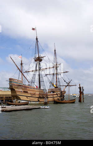 Replica of the Mayflower II in Plymouth Harbor Stock Photo