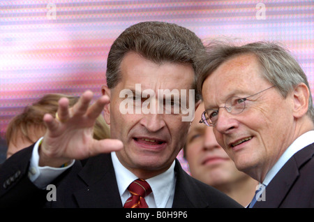 Left to right, Guenther H. Oettinger, Christian Democratic Union of Germany, CDU premier of Baden-Wuerttemberg and Dr. Wolfgang Stock Photo