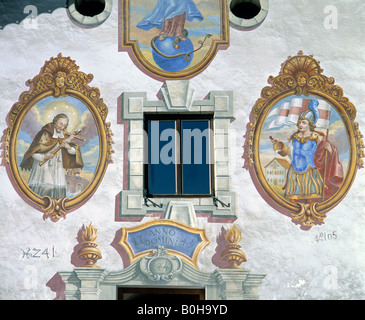 Frescoes on a farmhouse, Unterleutasch, Leutasch, Tyrol, Austria Stock Photo