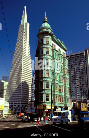 The Trans American Pyramid and the Columbus Tower, San Francisco, California, USA. Stock Photo