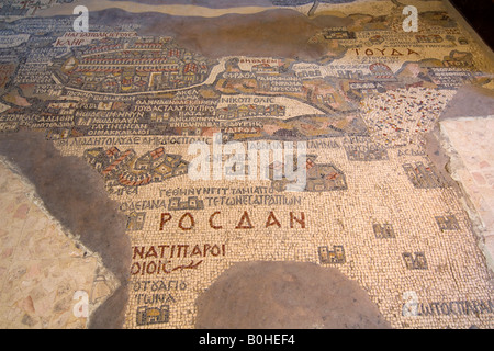 Map of Madaba made of mosaics in St. George's Basilica, Madaba, Jordan, Middle East Stock Photo