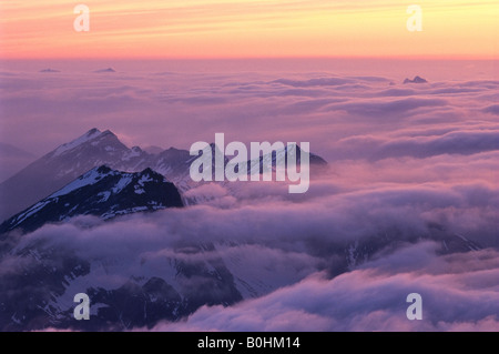 View from Mt. Zugspitze at dusk, Bavaria, Germany, Europe Stock Photo