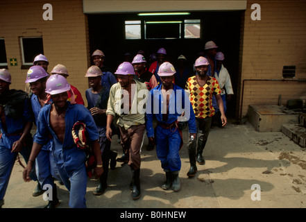 Workers arriving for their shift at a gold mine, South Africa. Stock Photo