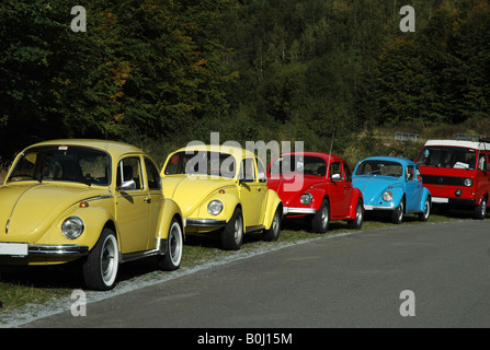 colorful row of volkswagen beetles Stock Photo