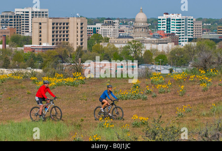 Idaho Mountain biking above Boise in the foothills on a beautiful spring day Stock Photo