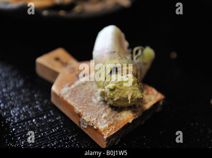 Detail of fresh wasabi root and grater in restaurant in Japan 2008 Stock Photo