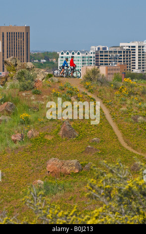 Idaho Mountain biking above Boise in the foothills on a beautiful spring day Stock Photo