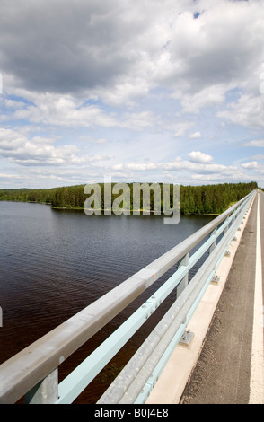 Road bridge safety railing , Finland Stock Photo