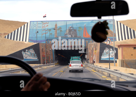 Entrance to the Ahmed Hamdi road tunnel taking traffic under the Suez Canal Egypt Stock Photo