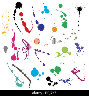 Collection of 24 different ink splatter symbol vector illustrations Color coded and highly detailed Stock Photo