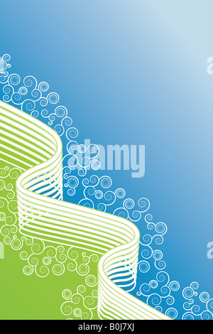 Vector illustration of a blue and green spirals and lined art background Stock Photo