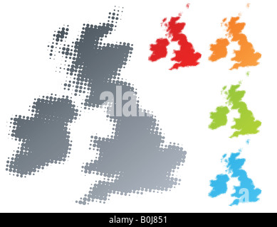 Vector illustration of a modern halftone design element in the shape of the United Kingdom and Ireland country Separable Stock Photo