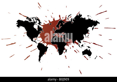 Vector illustration of the world map with an ink splatter underneath Stock Photo